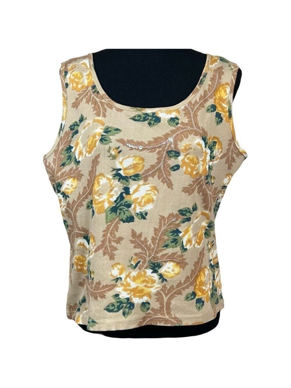 White Stag Summer Floral Cotton Boho Stretch Tank Top Size XL
